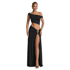 Damen Elegantes 2-teiliges Ensemble mit figurbetontem Oberteil und fließendem Rock R&B