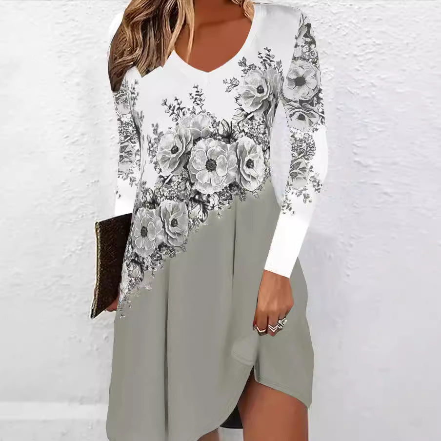 Damen Elegantes Wickelkleid mit floralen Akzenten und V-Ausschnitt R&B