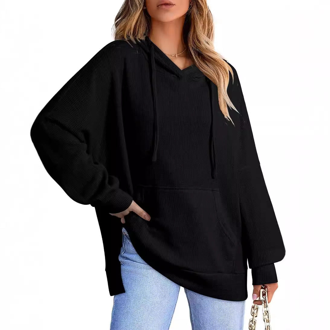Damen Oversized Kapuzenpullover mit praktischen Taschen und seitlichen Schlitzen R&B