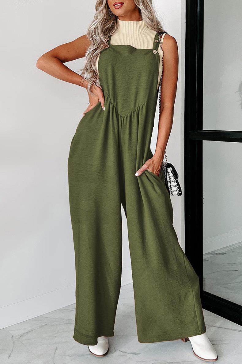Damen lässiger Jumpsuit mit weit geschnittenem Bein und dekorativen Knopfdetails R&B