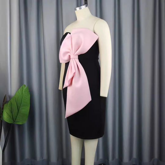 Damen Elegantes Wickelkleid mit übergroßer Schleifenapplikation R&B