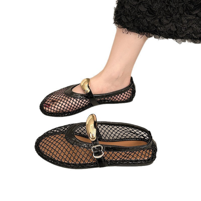 Damen Trendige Netz Ballerinas mit eleganter Schnalle R&B