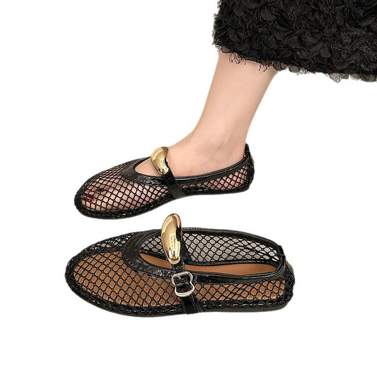 Damen Trendige Netz Ballerinas mit eleganter Schnalle R&B