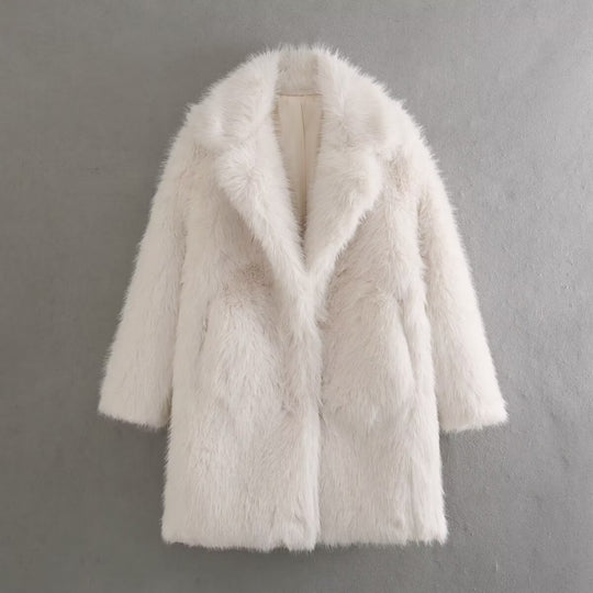 Damen Kunstfelljacke im klassischen Stil mit luxuriösem Kragen und praktischen Taschen R&B