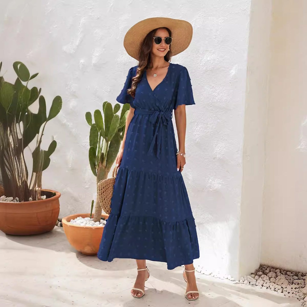 Damen Maxikleid mit fließendem Schnitt und femininem Wickeldesign R&B