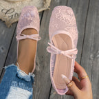 Damen elegante Ballerinas mit floralen Applikationen und rutschfester Sohle R&B