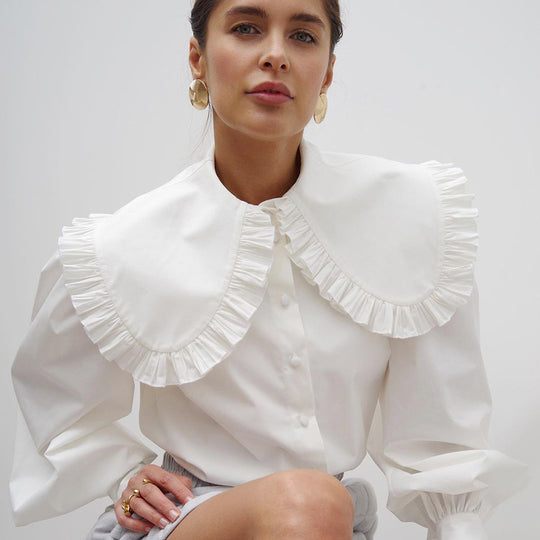 Damen Elegante Bluse mit dekorativem Volantkragen und Puffärmeln R&B