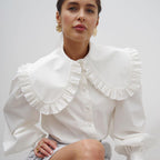 Damen Elegante Bluse mit voluminösen Ärmeln und Rüschensaum R&B