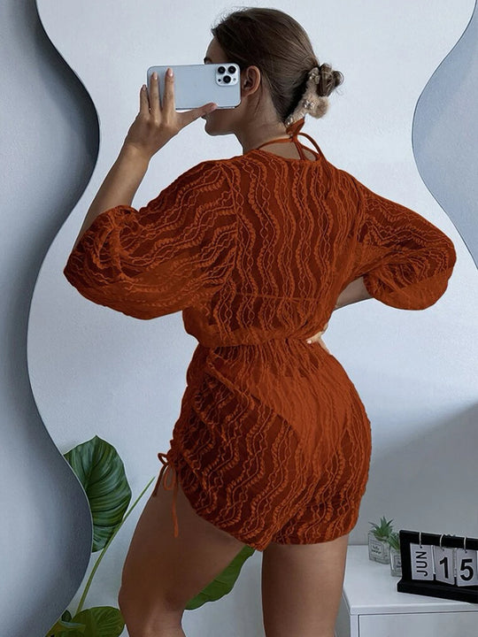 Damen Transparente Strandjacke mit voluminösen Ärmeln und raffiniertem Rückendetail R&B