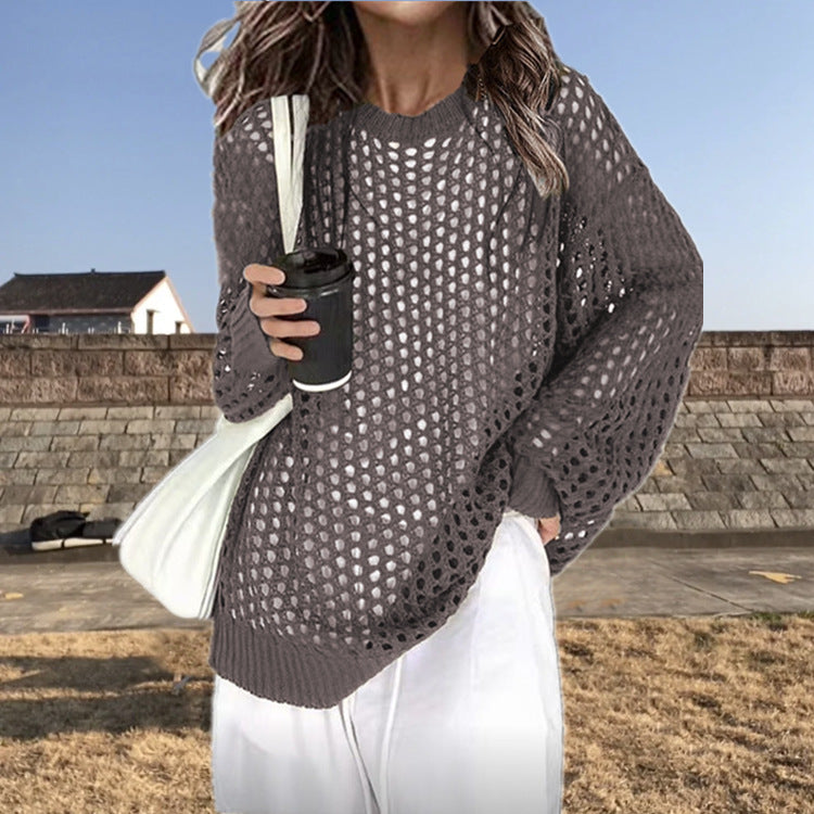 Damen luftiger Strickpullover mit modischer Netzstruktur
