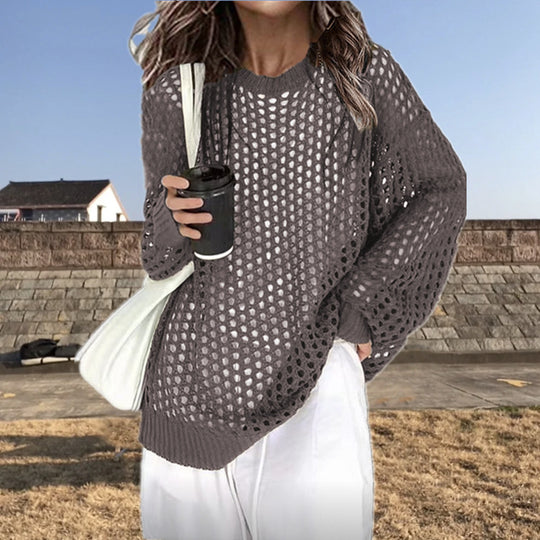 Damen luftiger Strickpullover mit modischer Netzstruktur R&B
