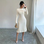 Damen strickendes Kleid mit asymmetrischem Saum und langen Ärmeln R&B