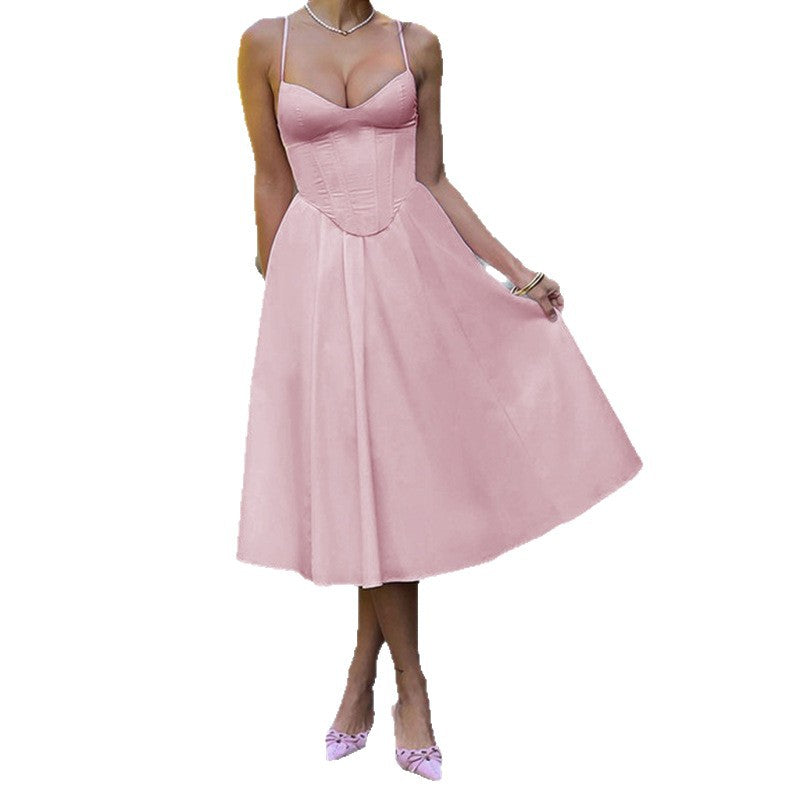 Damen Midikleid mit herzförmigem Ausschnitt und schwingendem Rock R&B