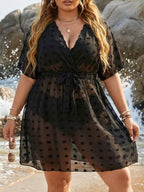 Damen transparenter Strandüberwurf mit floralen Applikationen R&B