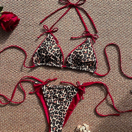 Damen Triangel-Bikini mit animalischem Druck und verstellbaren Bindebändern R&B