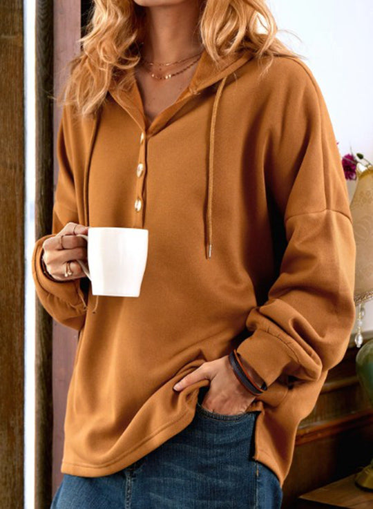 Damen Kapuzenpullover mit Knopfleiste und lässigem Schnitt R&B