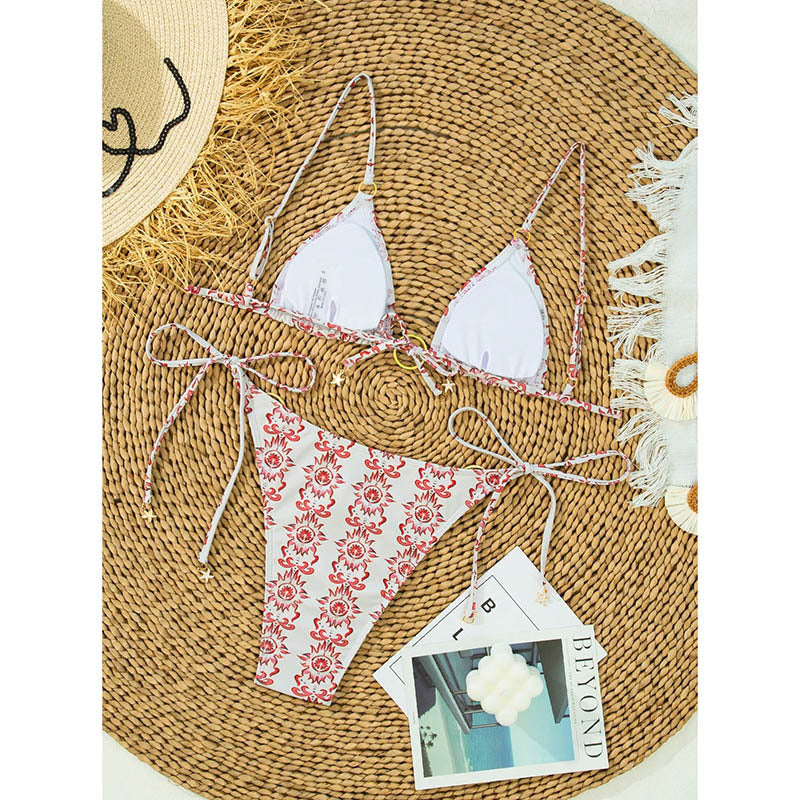 Damen Triangel-Bikini mit Goldring-Details und seitlichen BindR&Bändern R&B