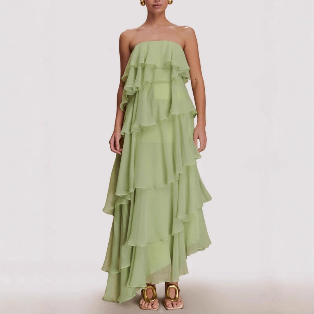 Damen Langes Rüschensommerkleid mit gerafften Details R&B