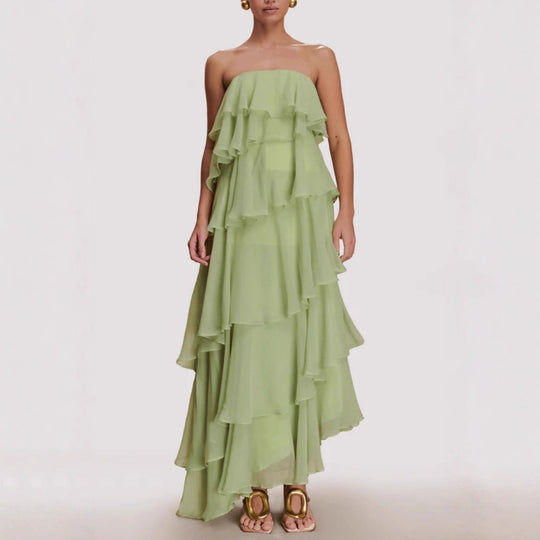 Damen Langes Rüschensommerkleid mit gerafften Details R&B