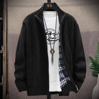 Herren Strickjacke mit Kunstlederdetails und hohem Kragen