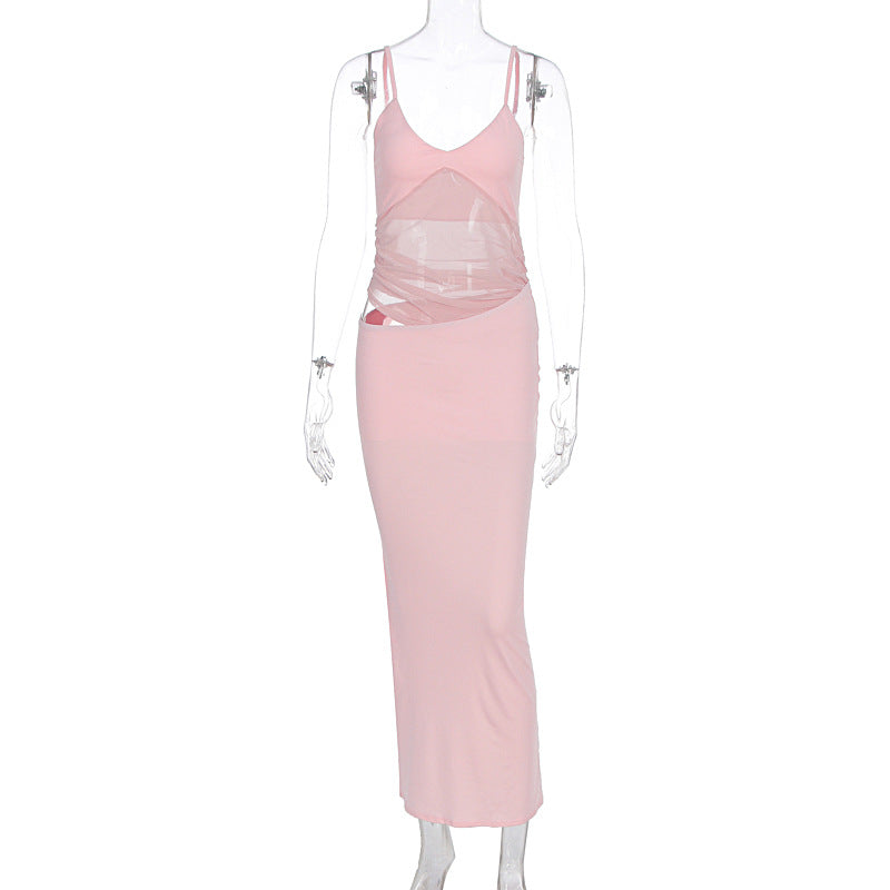 Damen elegantes bodenlanges Wickelkleid mit feinen Trägern und figurformendem Design R&B