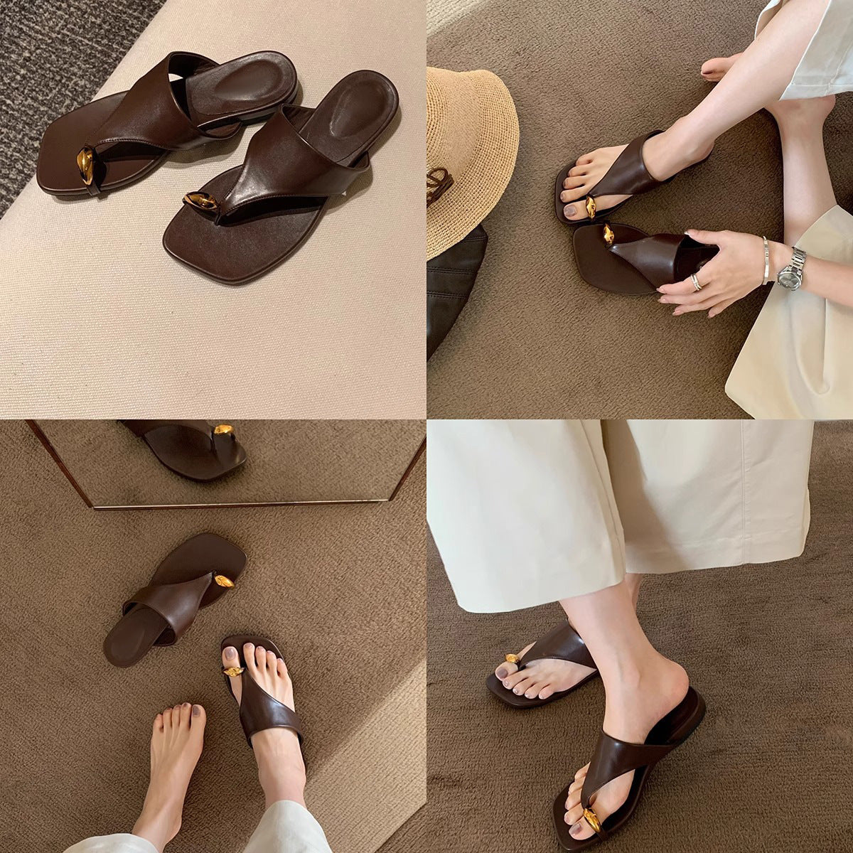 Damen modische Zehentrennersandalen mit eleganter Metallakzent