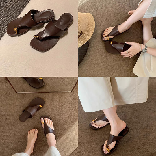 Damen modische Zehentrennersandalen mit eleganter Metallakzent R&B
