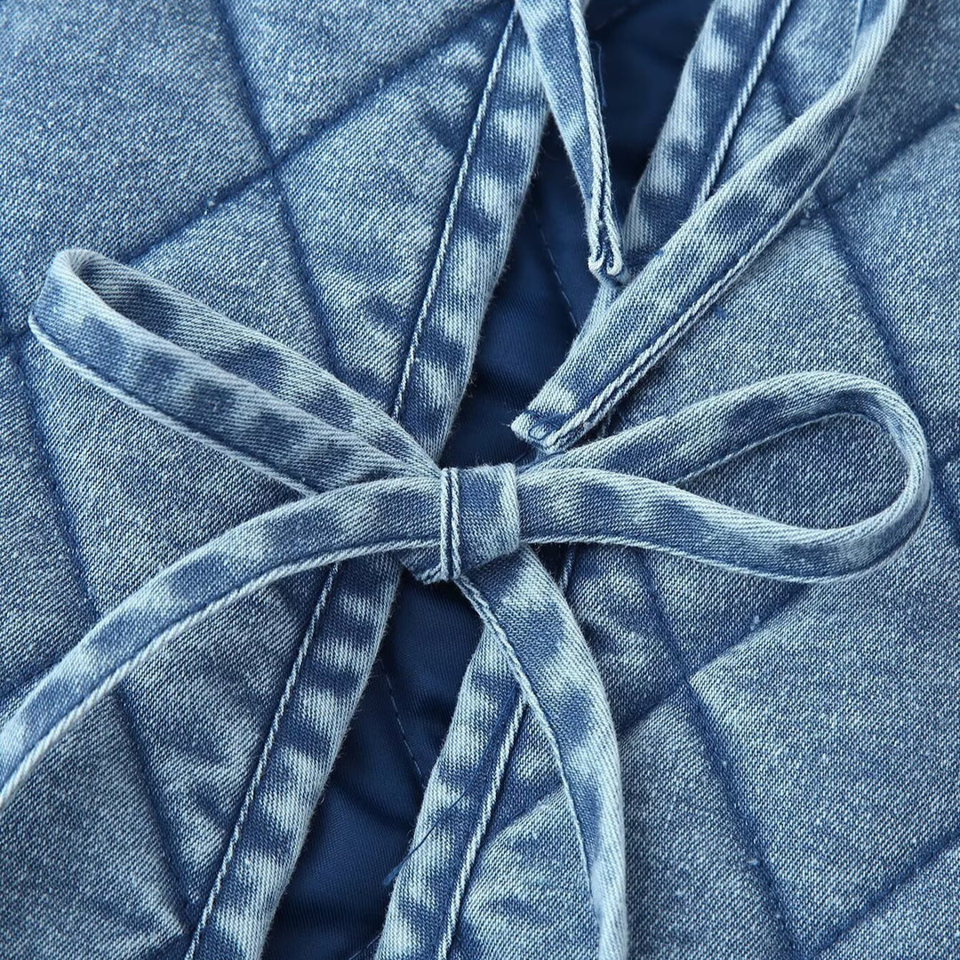 Damen gesteppte Denim-Jacke mit fransigem Kragen R&B