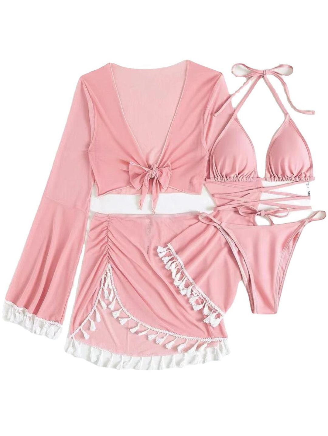 Damen Set mit langärmligem Oberteil und gerafftem Saum R&B