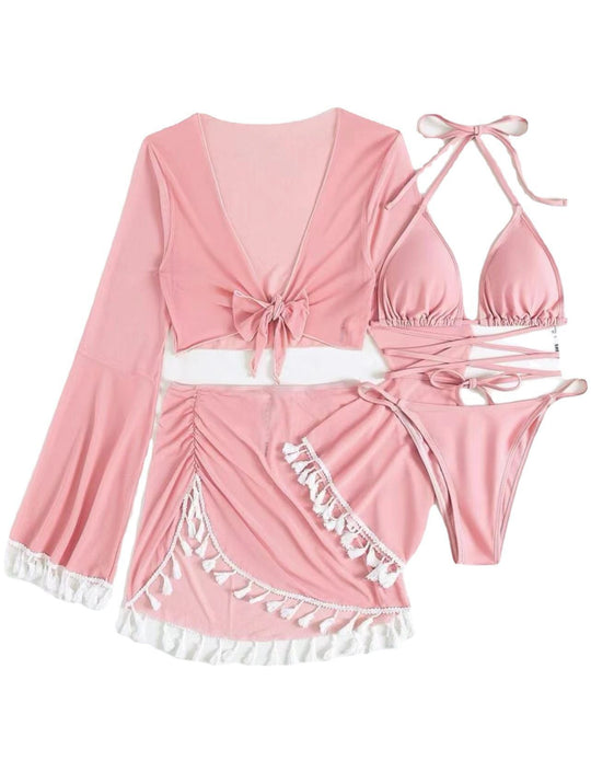 Damen Set mit langärmligem Oberteil und gerafftem Saum R&B