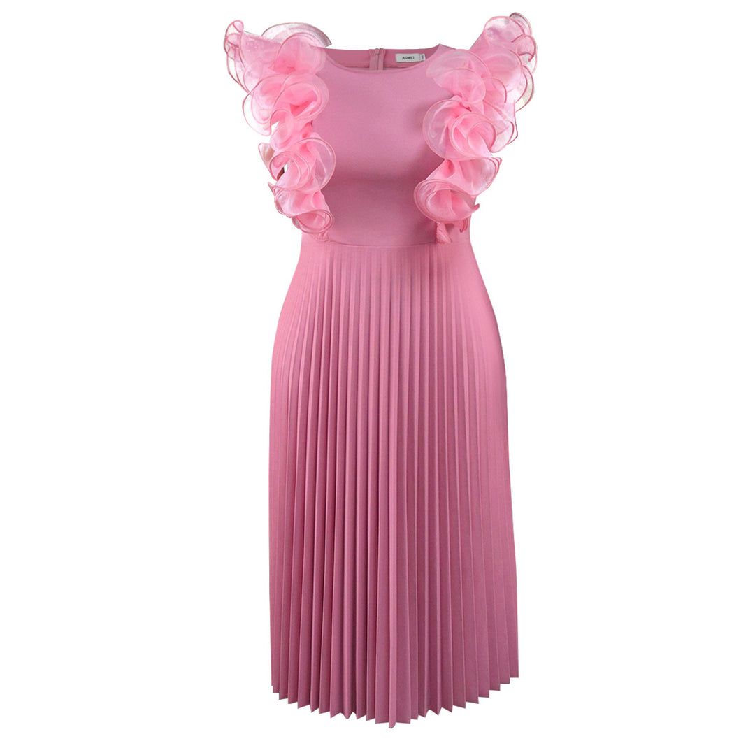 Damen Plissee Kleid mit voluminösen Rüschendetails R&B