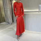 Damen elegantes Maxikleid mit schickem Stehkragen und langem Schnitt R&B