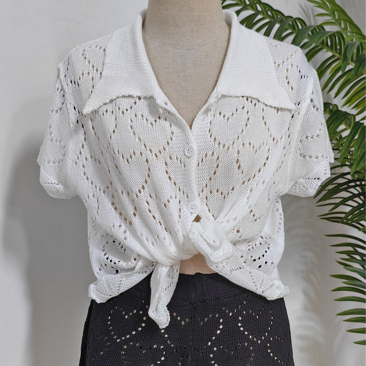 Damen luftiger Häkel-Cardigan mit modischem Lochmuster R&B