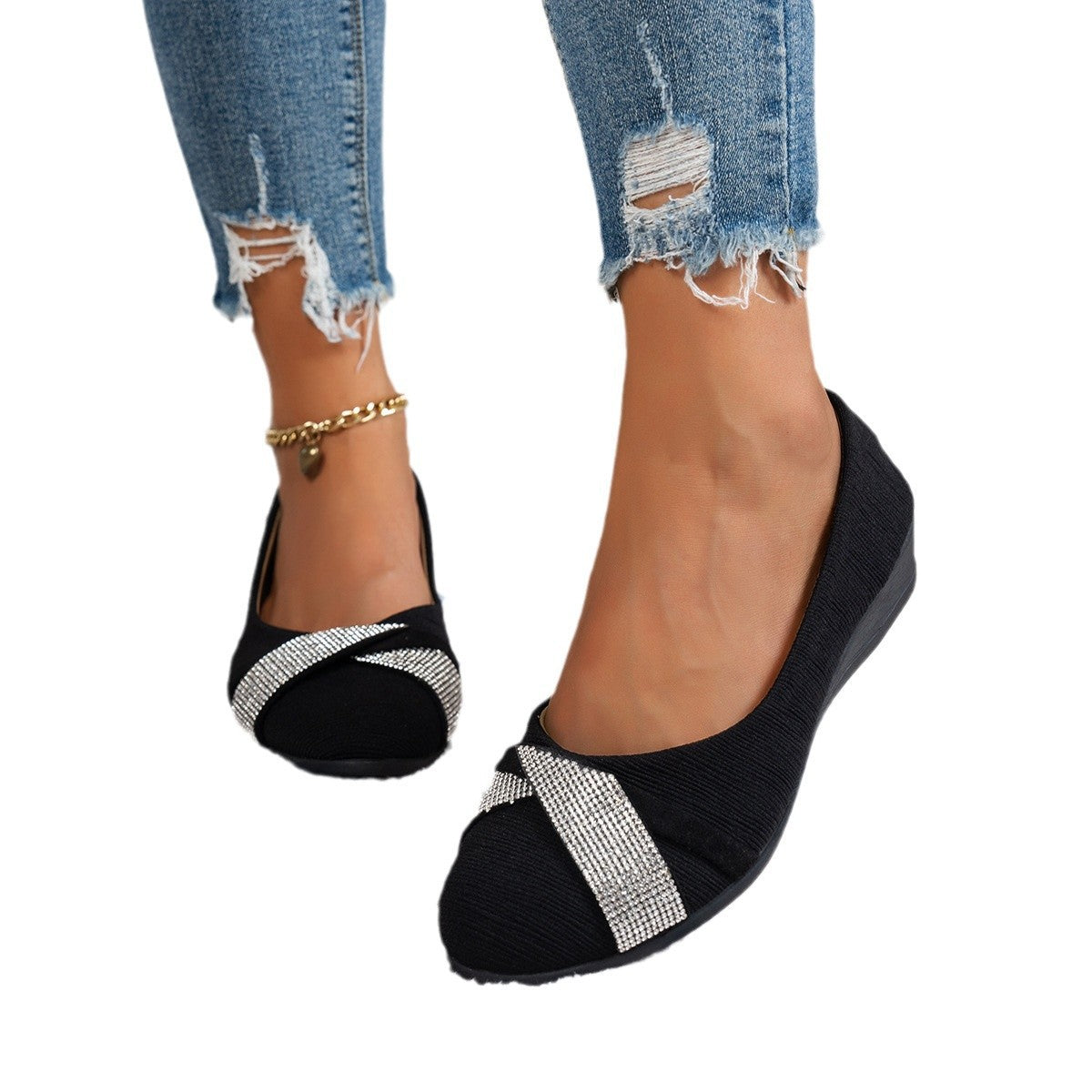 Damen elegante Slip-On Ballerinas mit funkelnden Applikationen R&B