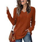 Damen modischer V-Ausschnitt Pullover mit Rippstruktur R&B