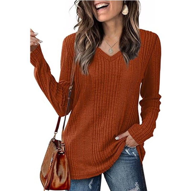 Damen modischer V-Ausschnitt Pullover mit Rippstruktur R&B