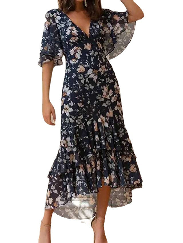 Damen Maxikleid mit voluminösen Ärmeln und floralem Design R&B