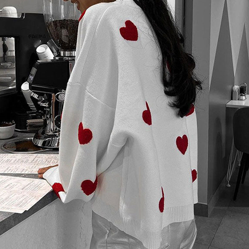 Damen lässiger Pullover mit Herzmotiv R&B