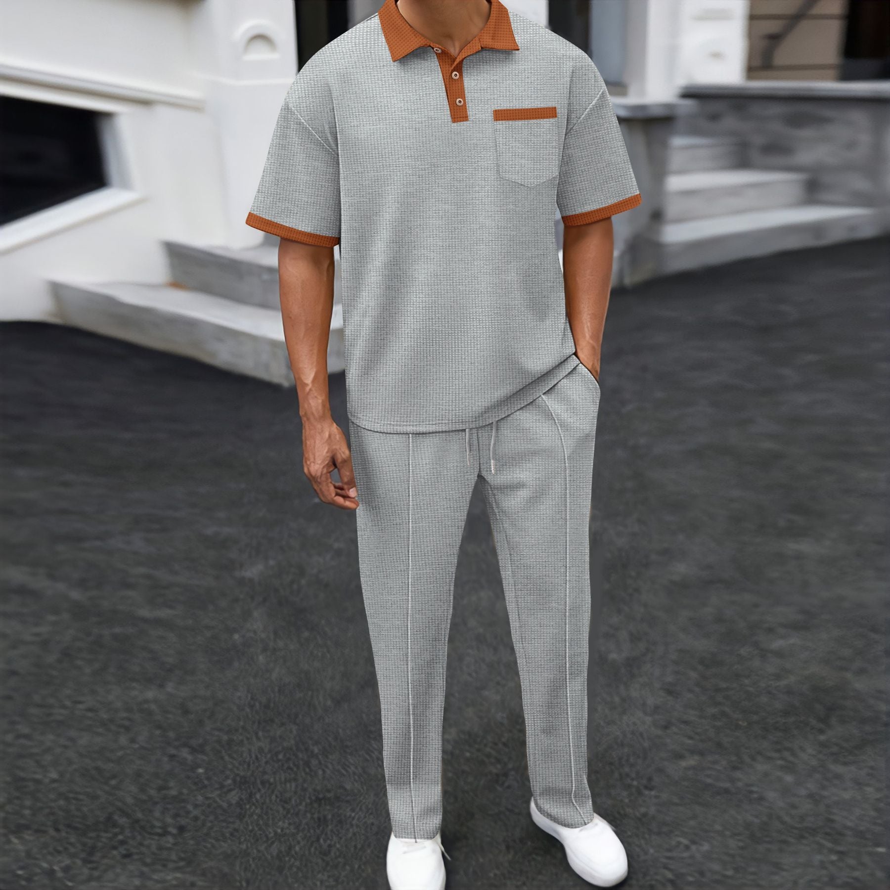 Herren Freizeitanzug mit atmungsaktiver Oberfläche und eleganter Knopfleiste R&B