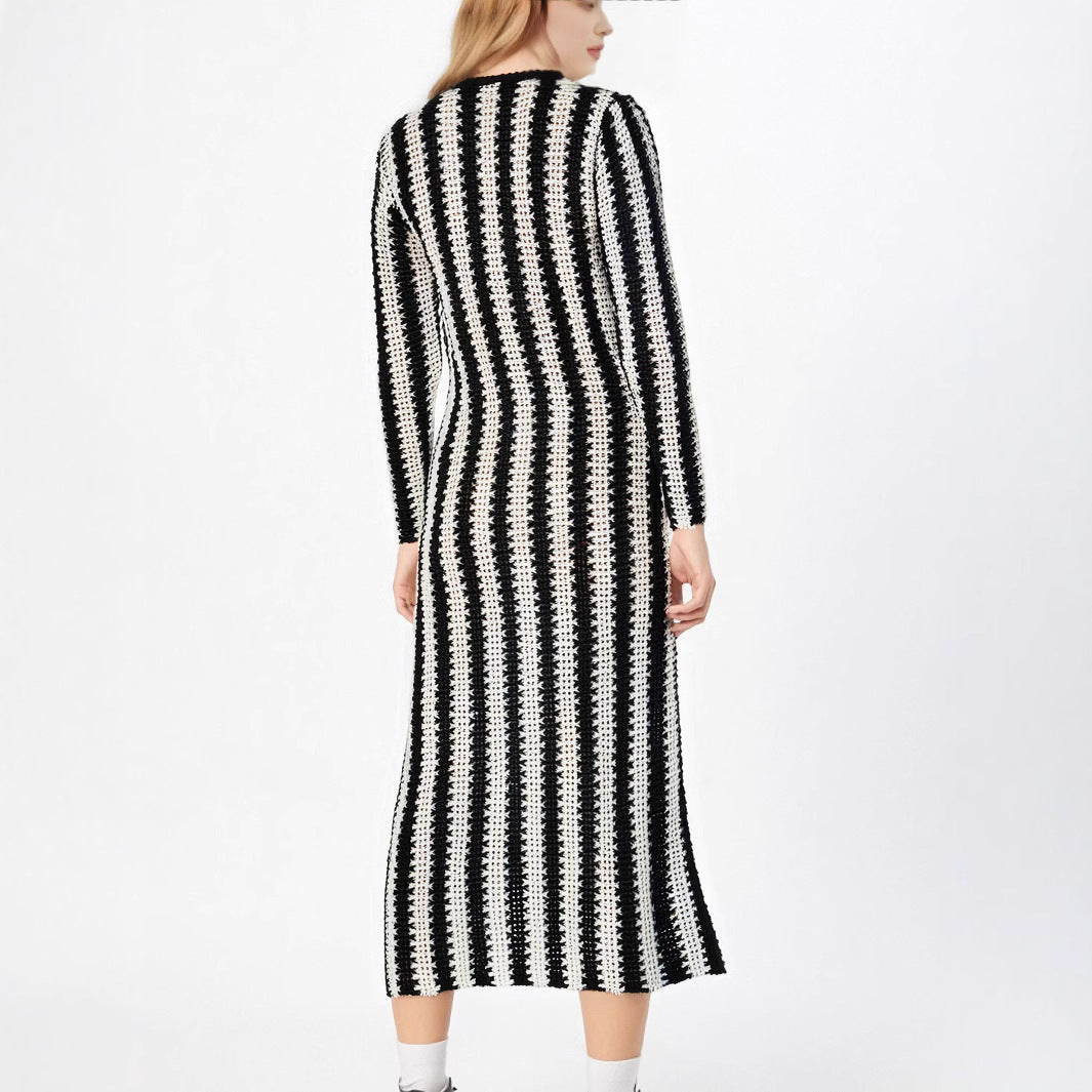 Damen Designer-Strickkleid mit asymmetrischem Schnitt und grafischem Muster R&B