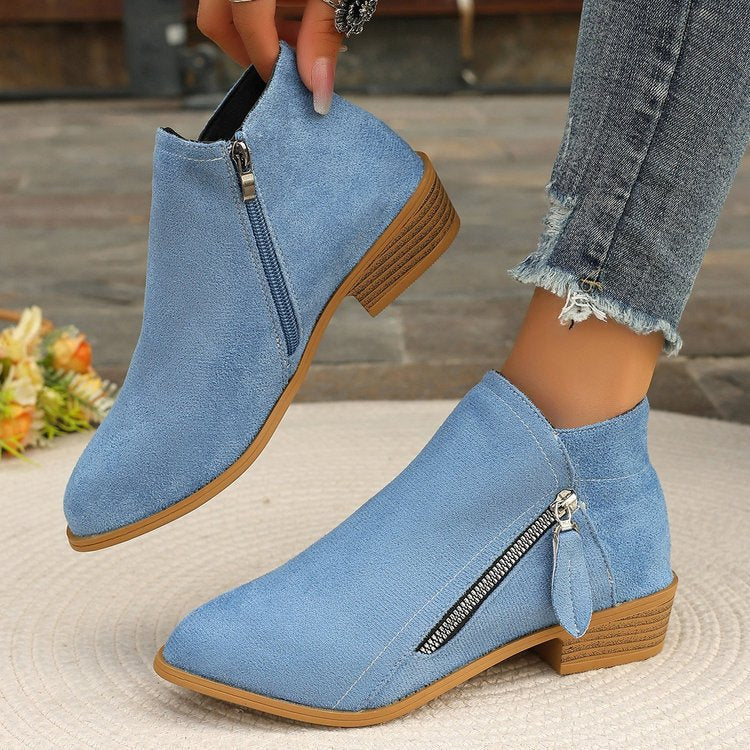 Damen Modische Ankle Boots mit Reißverschluss und dezenter Applikation EB