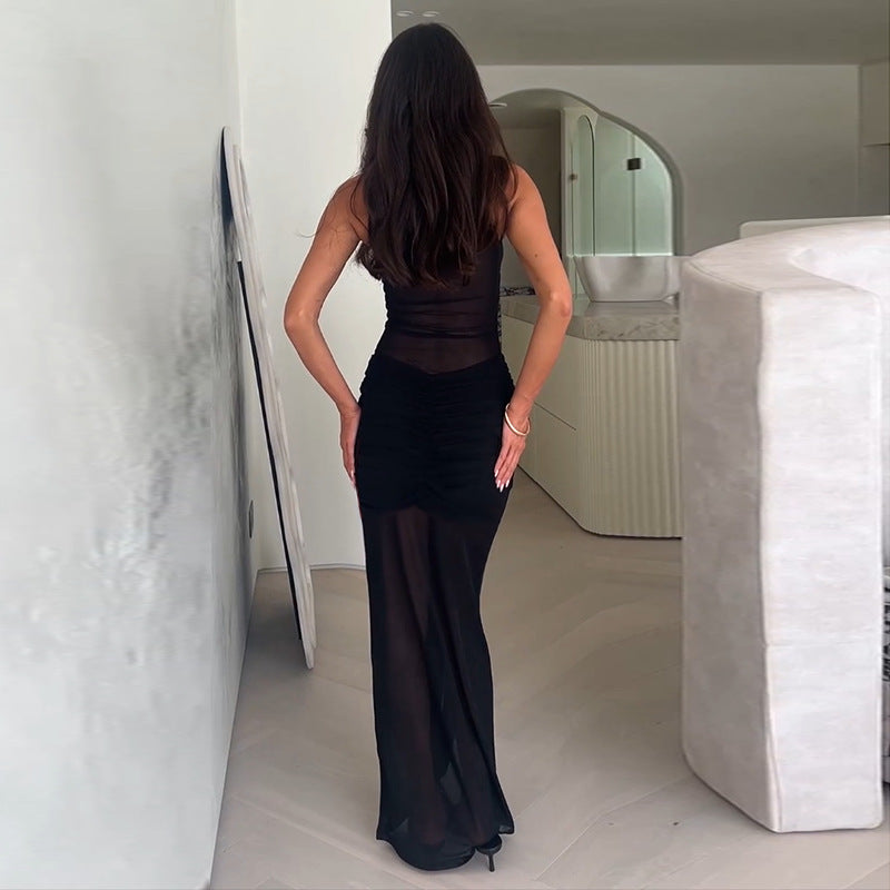 Damen Elegantes Maxikleid mit raffiniertem Drapierungsdesign und hohem Schlitz EB
