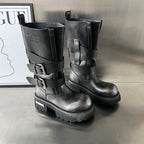 Damen Modische Biker-Stiefel mit robustem Profil und verstellbaren Schnallen R&B