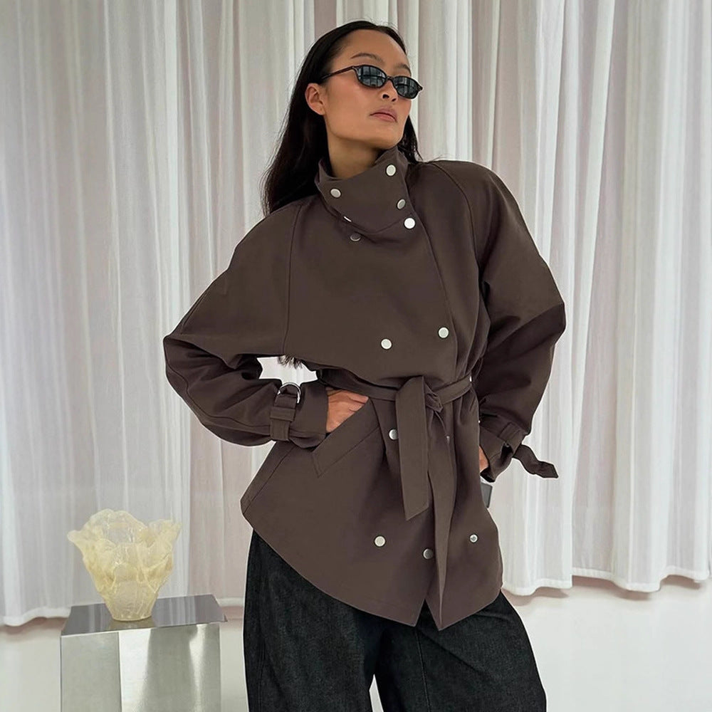 Damen modische Utility-Jacke mit hohem Kragen und praktischen Taschen R&B