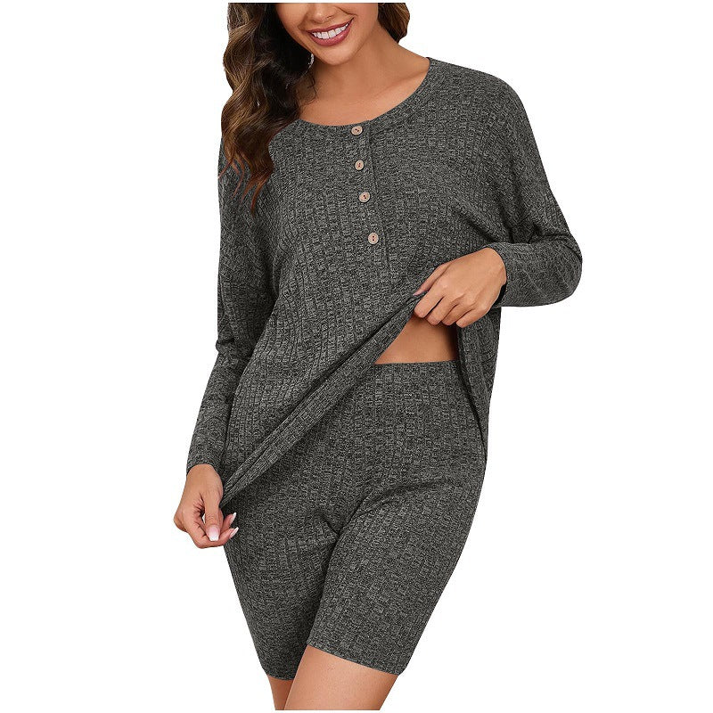 Damen Sportliches Kurzarm Set mit praktischen Knopfdetails und elastischem Bund R&B