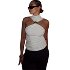 Damen elegantes Top mit hohem Kragen und schlichtem Design R&B