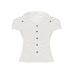 Damen figurbetontes Blusenshirt mit eleganten Rüschendetails und Knopfverschluss R&B
