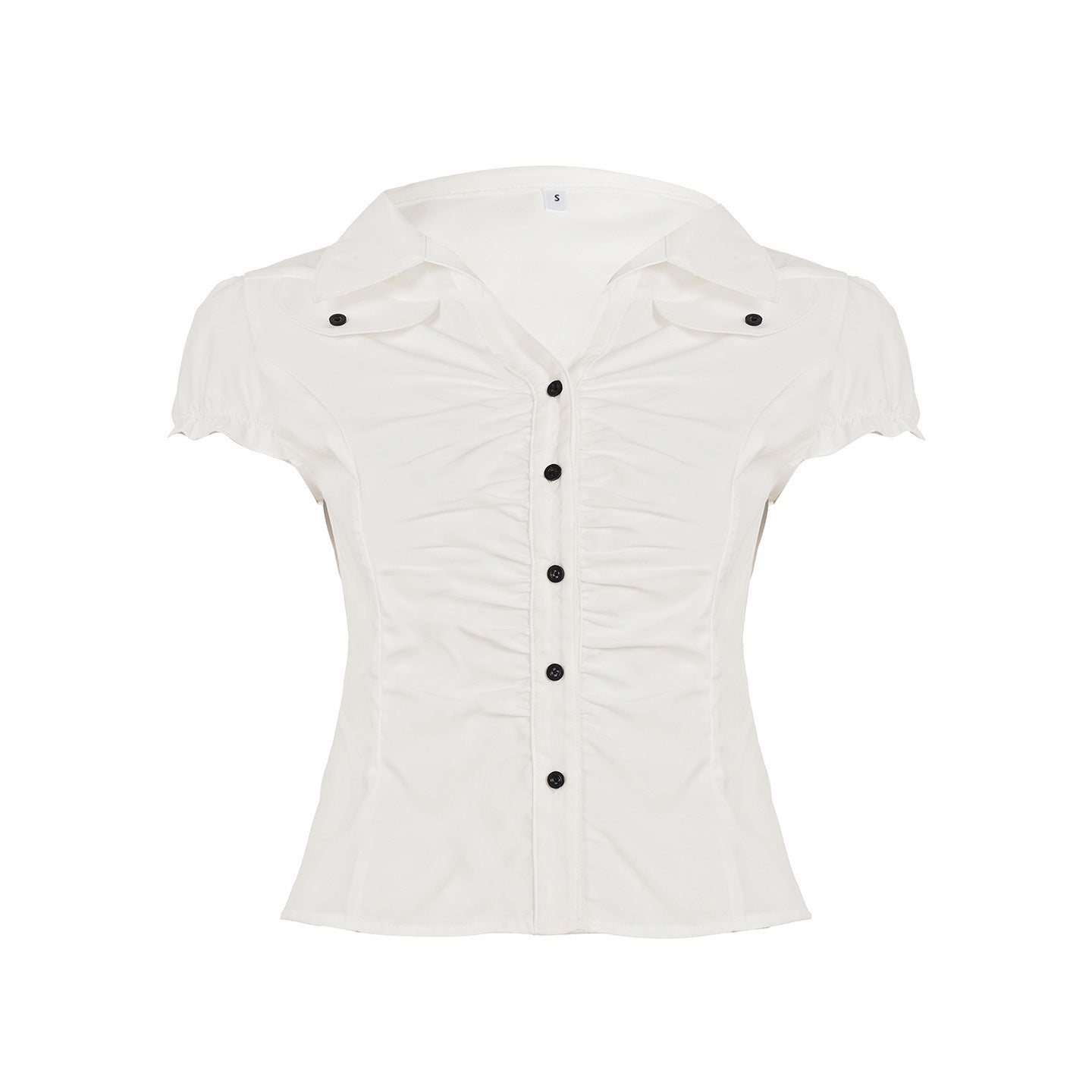 Damen figurbetontes Blusenshirt mit eleganten Rüschendetails und Knopfverschluss R&B