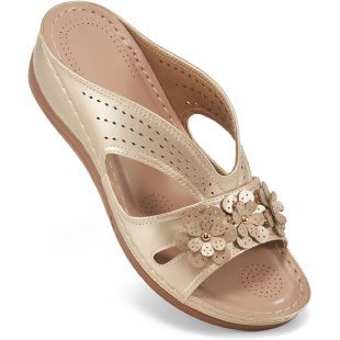 Damen nan komfortable Keilsandalette mit floralem Zierbesatz und gepolstertem Fußbett R&B