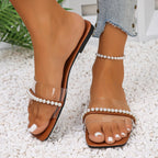 Damen Offene Sandalen mit Perlendesign und transparenten Riemen R&B